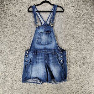 LEI Shorts Womens Junior Large Blue Cotton Denim Shortalls Overalls